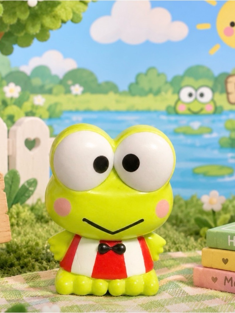 Sanrio 🐸 Keroppi Bright Green Frog 🐸 Figurine with Pink Cheeks and Red Outfit